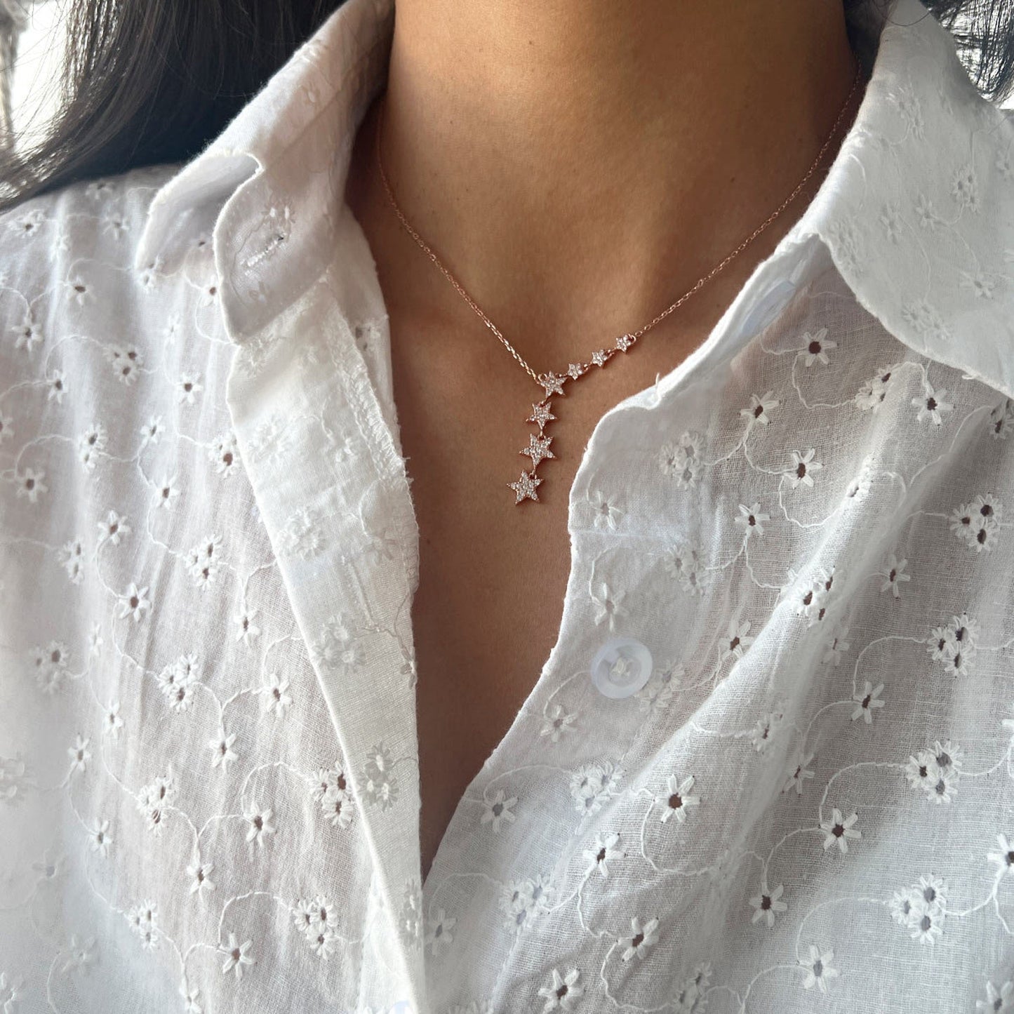0.10 TCW Round Moissanite Star Lariat Necklace - farrellouise