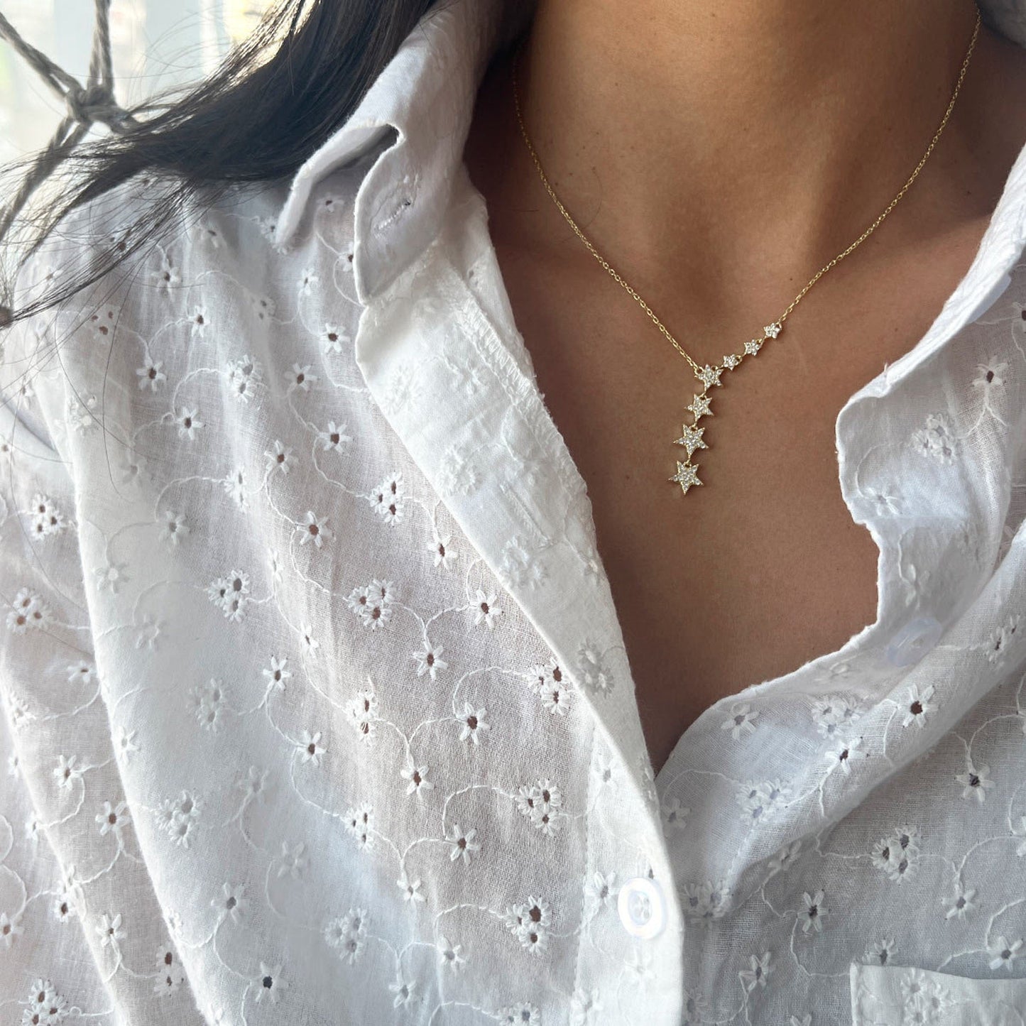 0.10 TCW Round Moissanite Star Lariat Necklace - farrellouise