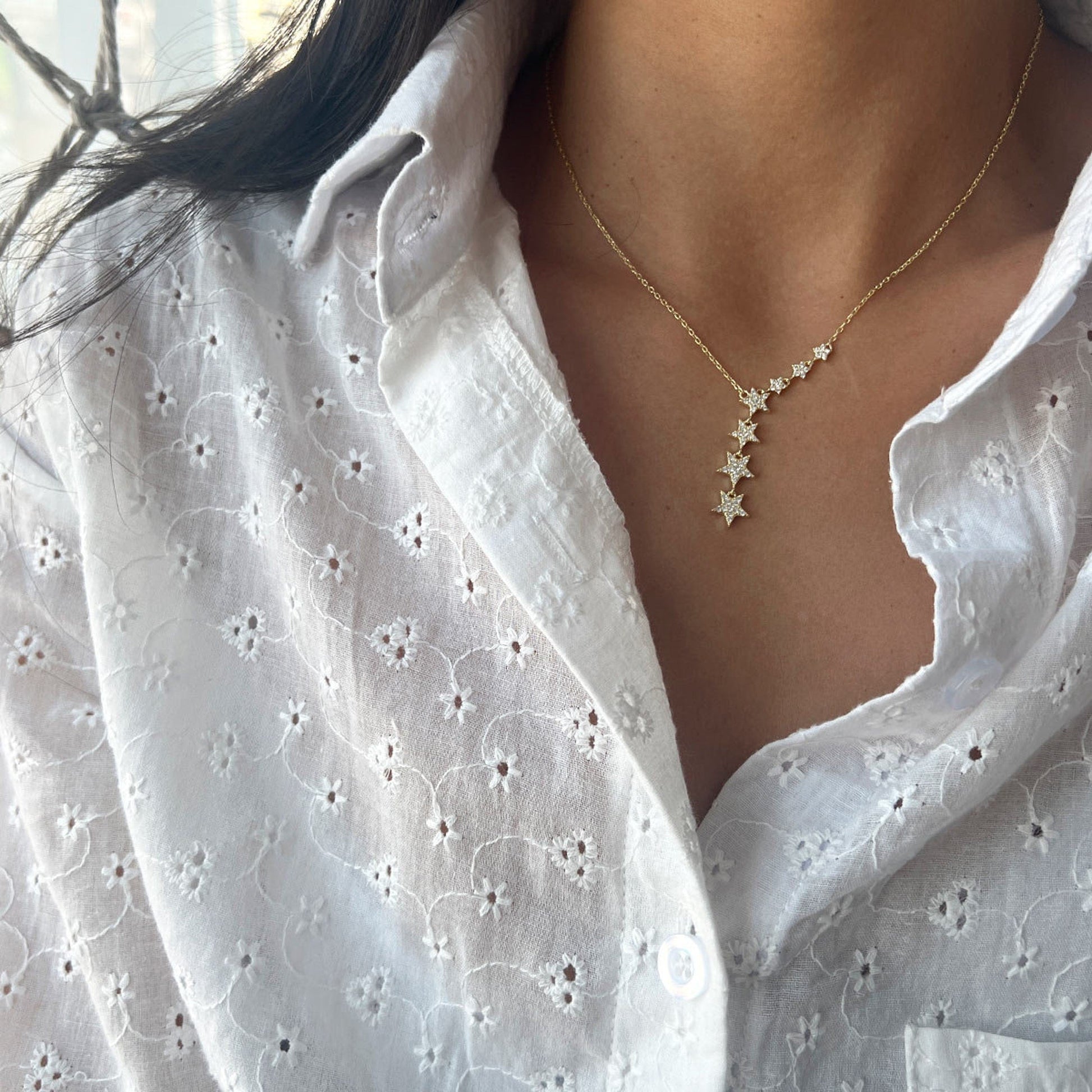 0.10 TCW Round Moissanite Star Lariat Necklace - farrellouise