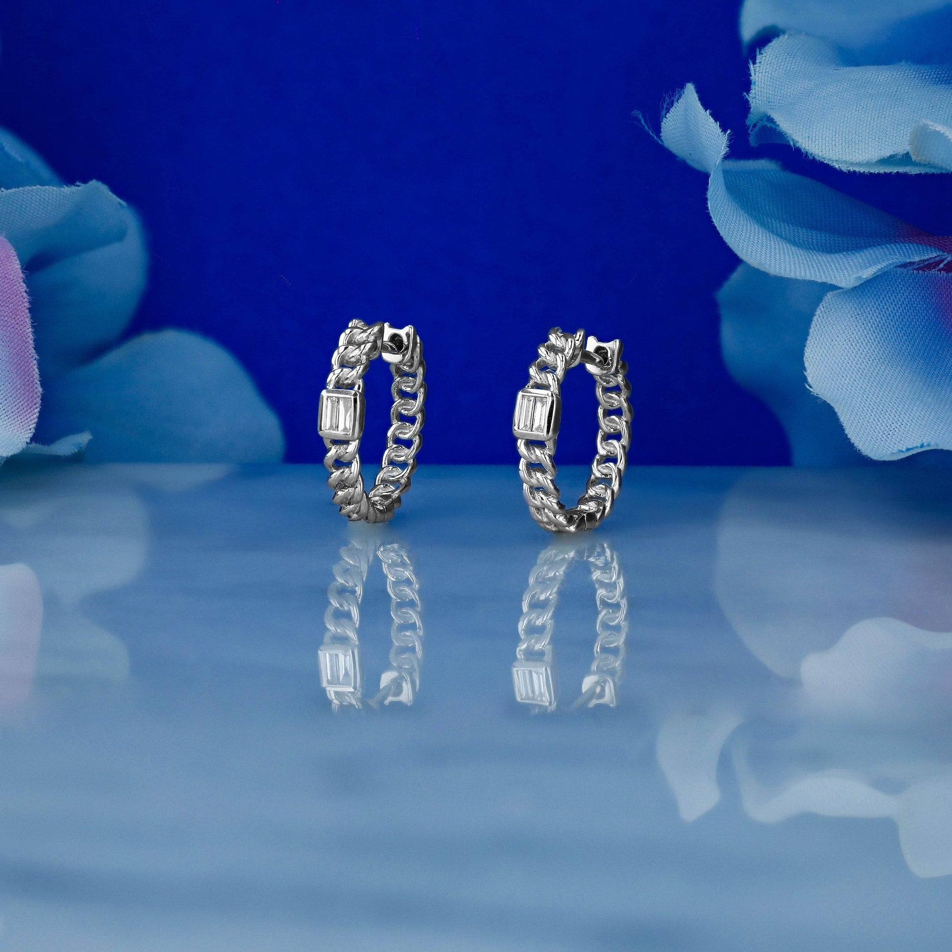 0.80 TCW Baguette Moissanite Diamond Huggie Hoop Earrings - farrellouise
