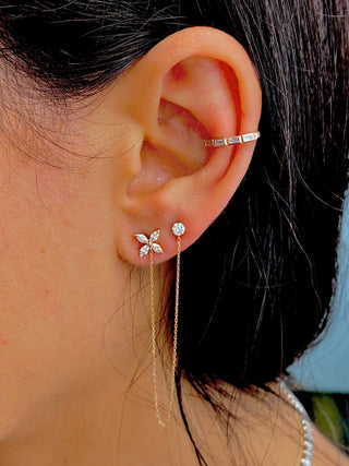 0.28 TCW Round & Marquise Moissanite Diamond Dual Piercing Chain Earrings - farrellouise