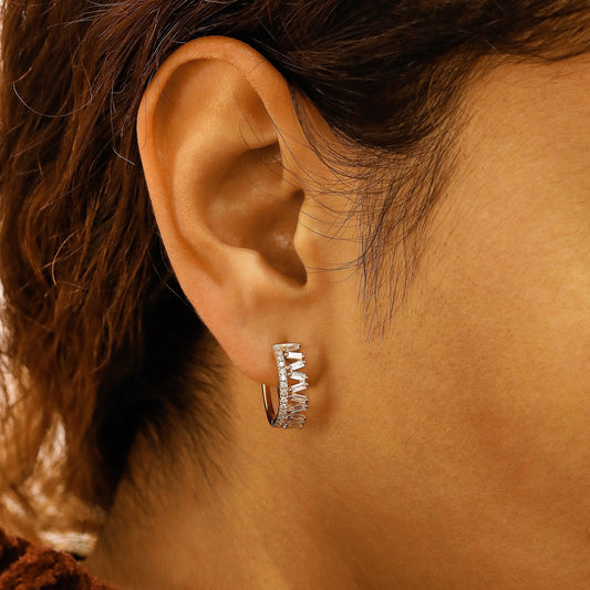 0.81 TCW Round & Baguette Moissanite Diamond Hoop Earrings - farrellouise