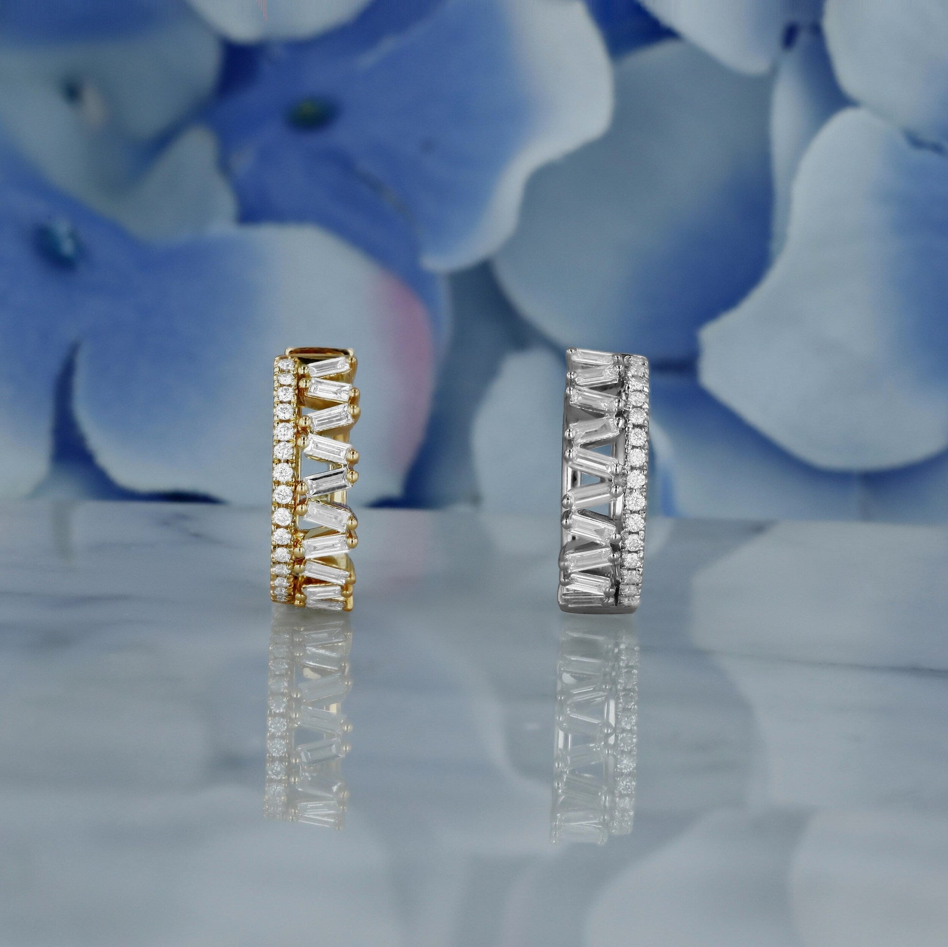 0.81 TCW Round & Baguette Moissanite Diamond Hoop Earrings - farrellouise