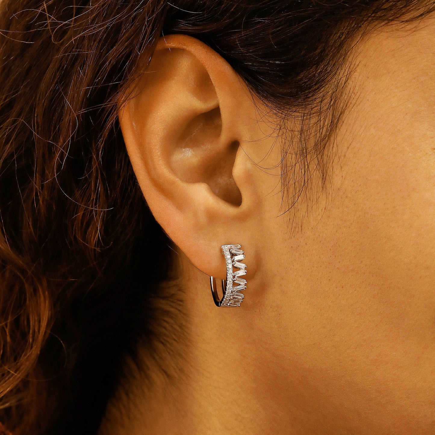 0.81 TCW Round & Baguette Moissanite Diamond Hoop Earrings - farrellouise