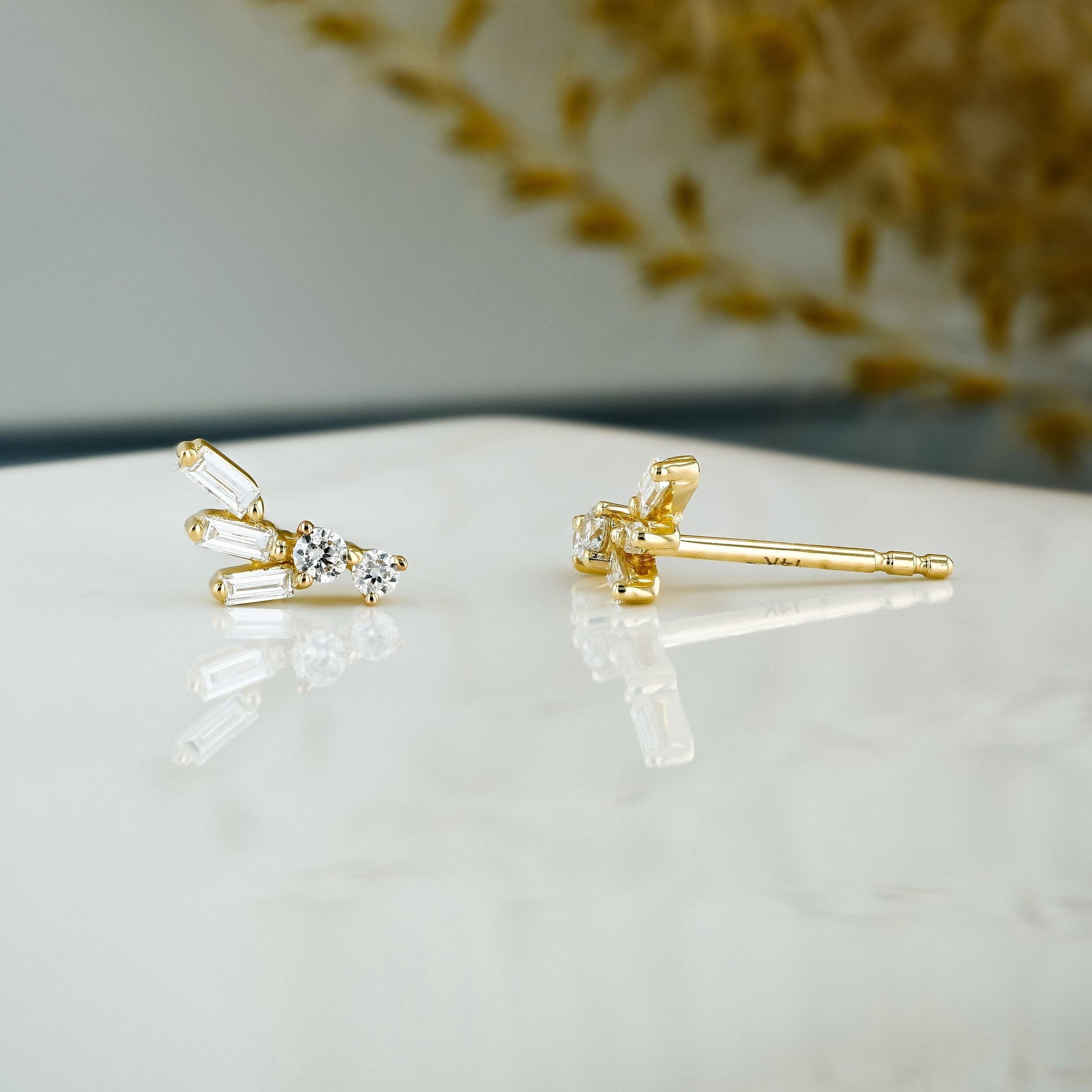 0.23 TCW Round & Baguette Moissanite Diamond Cluster Earrings - farrellouise