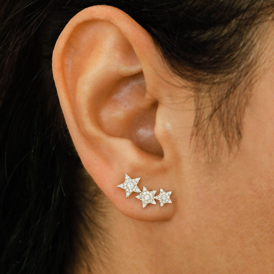 0.45 TCW Round Moissanite Diamond Trio Ear Crawler Earrings - farrellouise