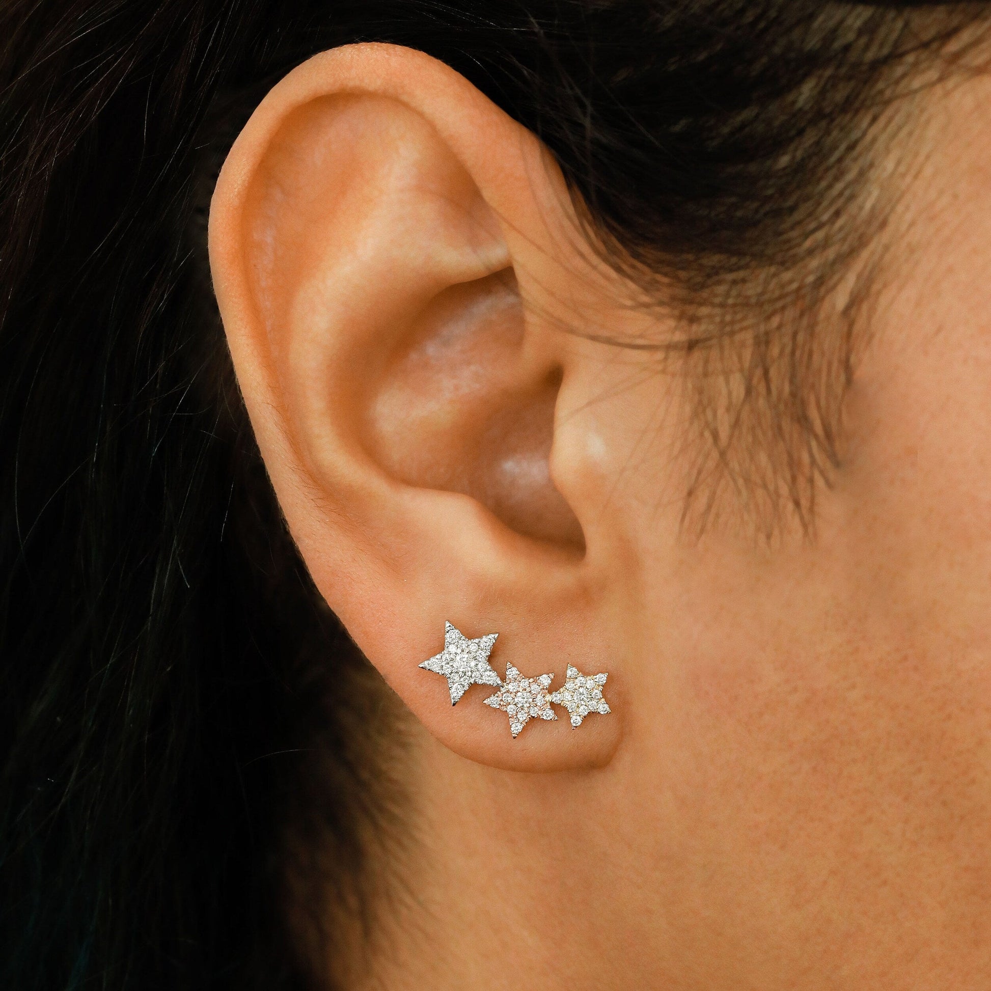 0.45 TCW Round Moissanite Diamond Trio Ear Crawler Earrings - farrellouise