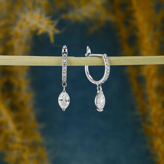 0.63 TCW Marquise & Round Moissanite Diamond Dangle Drop Hoop Earrings - farrellouise