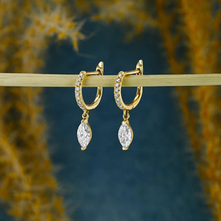 0.63 TCW Marquise & Round Moissanite Diamond Dangle Drop Hoop Earrings - farrellouise