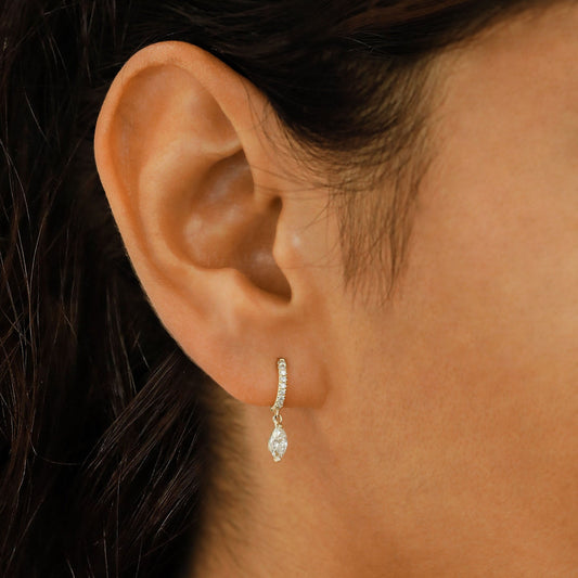 0.63 TCW Marquise & Round Moissanite Diamond Dangle Drop Hoop Earrings - farrellouise