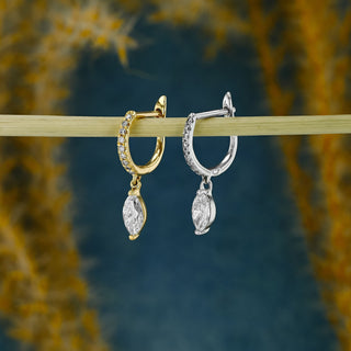 0.63 TCW Marquise & Round Moissanite Diamond Dangle Drop Hoop Earrings - farrellouise