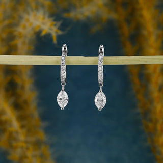 0.63 TCW Marquise & Round Moissanite Diamond Dangle Drop Hoop Earrings - farrellouise