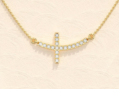 0.27 TCW Round Moissanite Diamond Sideways Cross Necklace - farrellouise