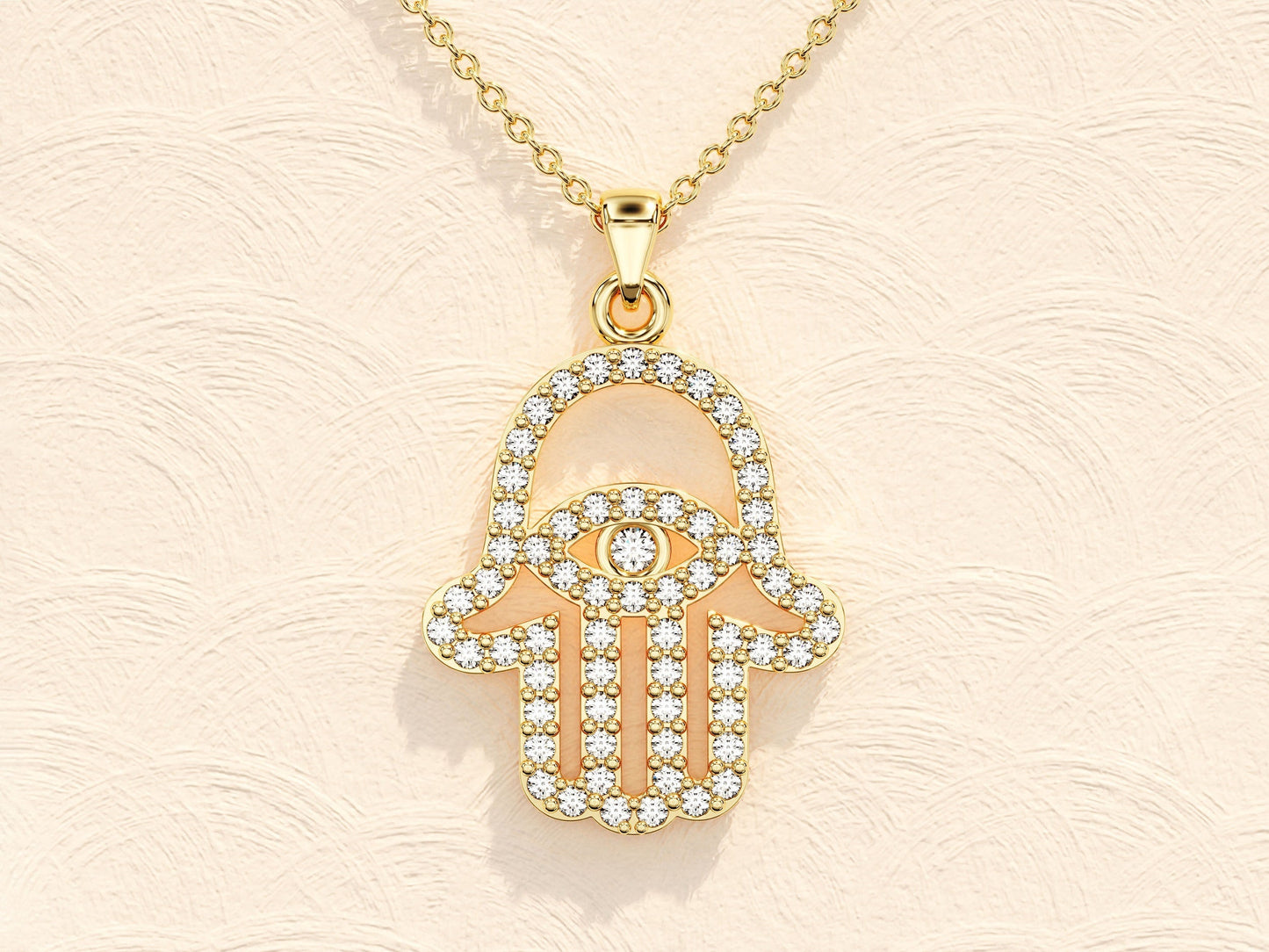 0.31 TCW Round Moissanite Diamond Hamsa Necklace - farrellouise