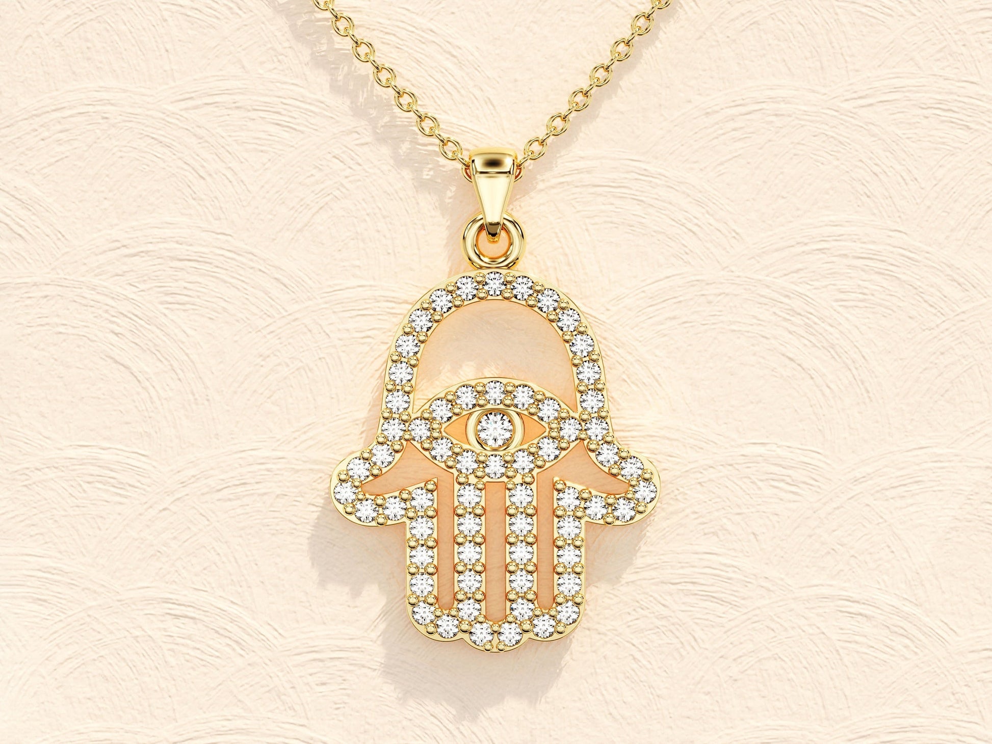 0.31 TCW Round Moissanite Diamond Hamsa Necklace - farrellouise