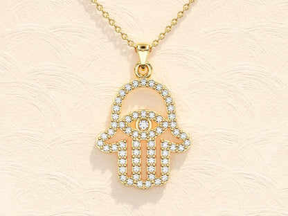 0.31 TCW Round Moissanite Diamond Hamsa Necklace - farrellouise