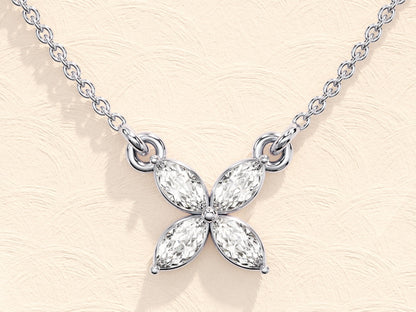 0.40 TCW Marquise Moissanite Diamond Clover Necklace - farrellouise