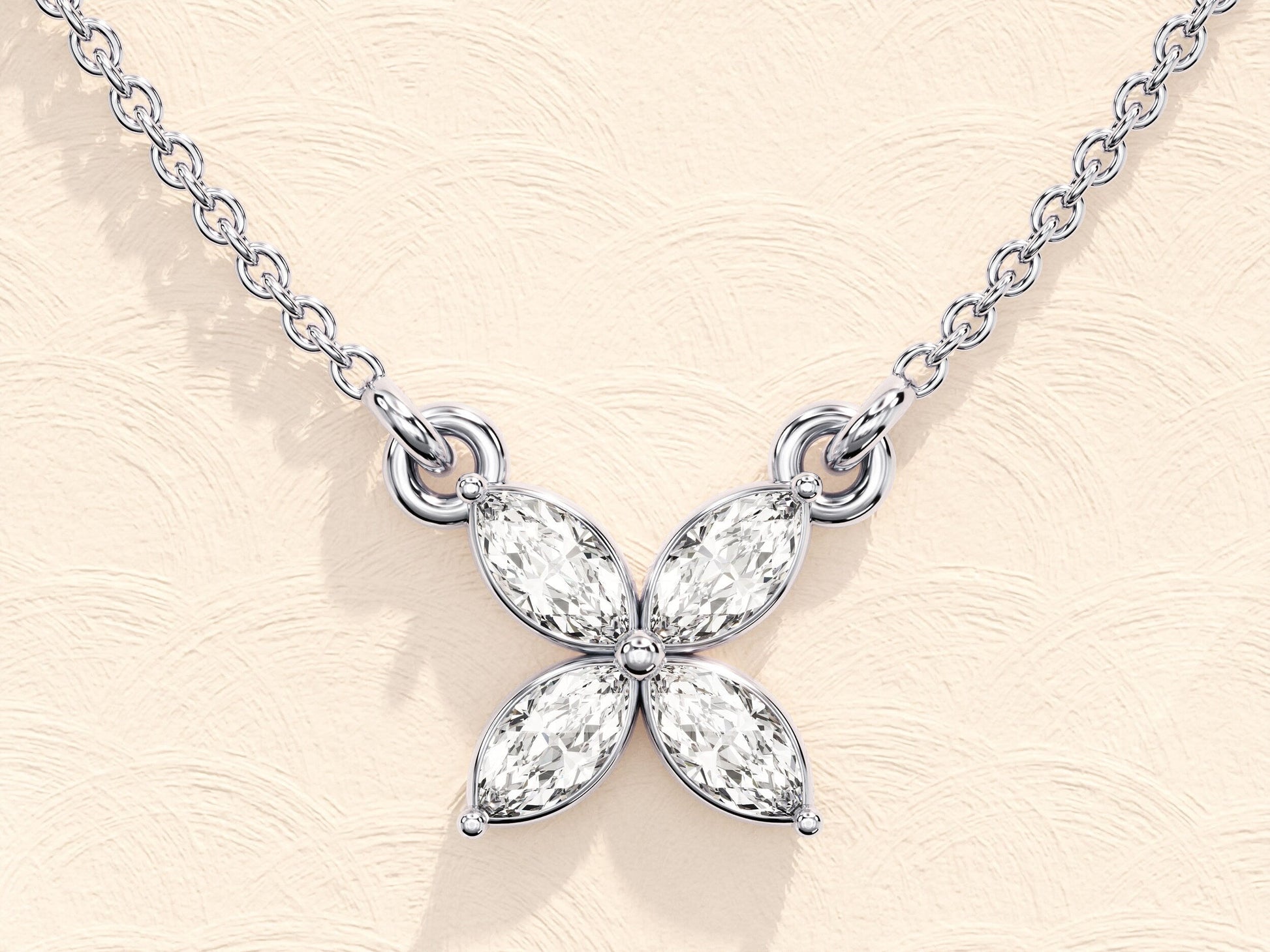 0.40 TCW Marquise Moissanite Diamond Clover Pendent Necklace - farrellouise
