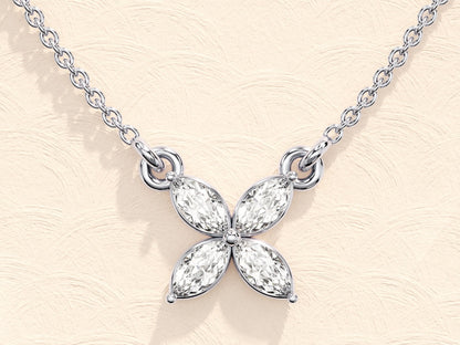 0.40 TCW Marquise Moissanite Diamond Clover Pendent Necklace - farrellouise