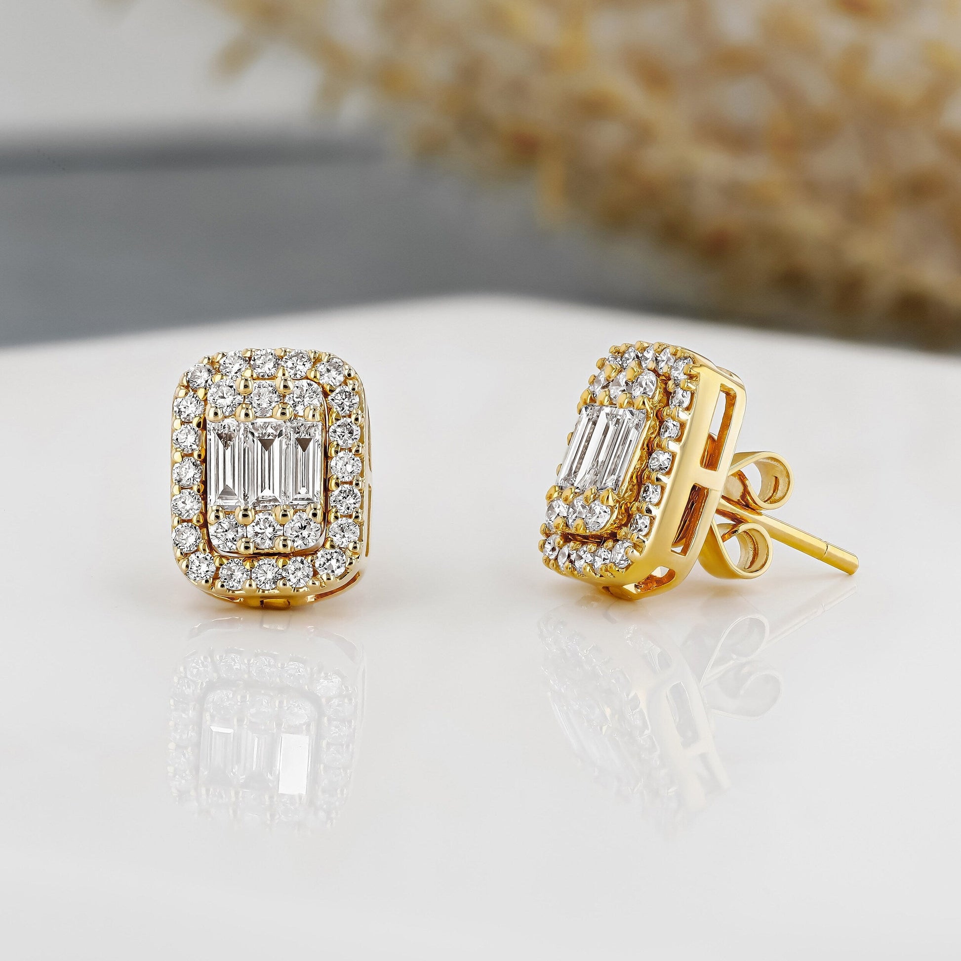 0.93 TCW Round & Baguette Moissanite Diamond Stud Earrings - farrellouise