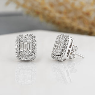 0.93 TCW Round & Baguette Moissanite Diamond Stud Earrings - farrellouise