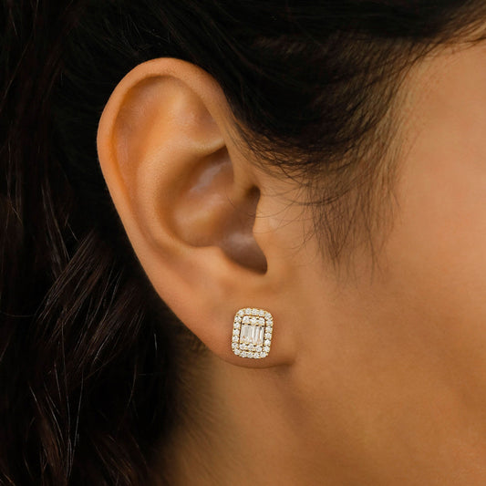 0.93 TCW Round & Baguette Moissanite Diamond Stud Earrings - farrellouise