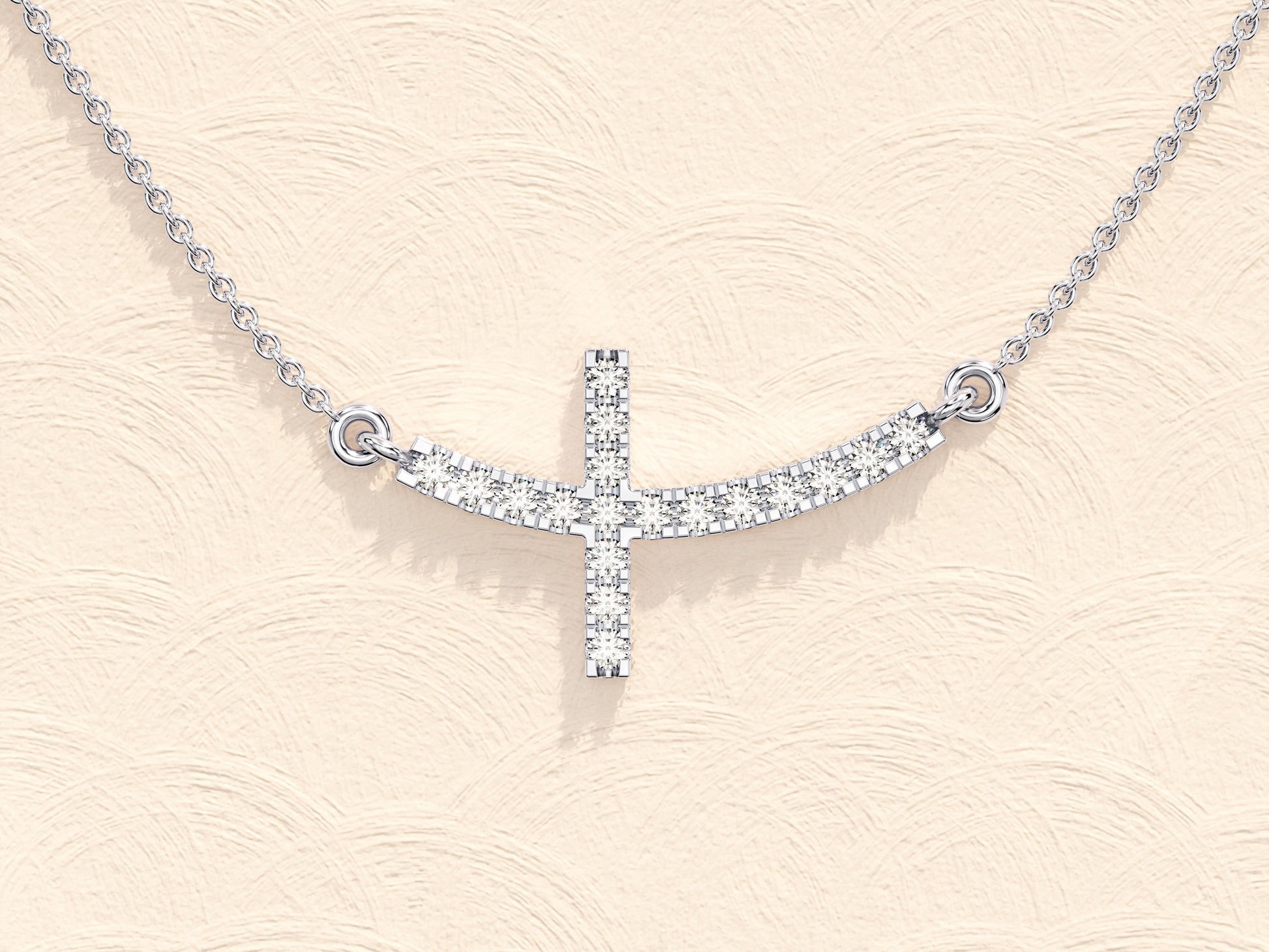0.27 TCW Round Moissanite Diamond Sideways Cross Necklace - farrellouise