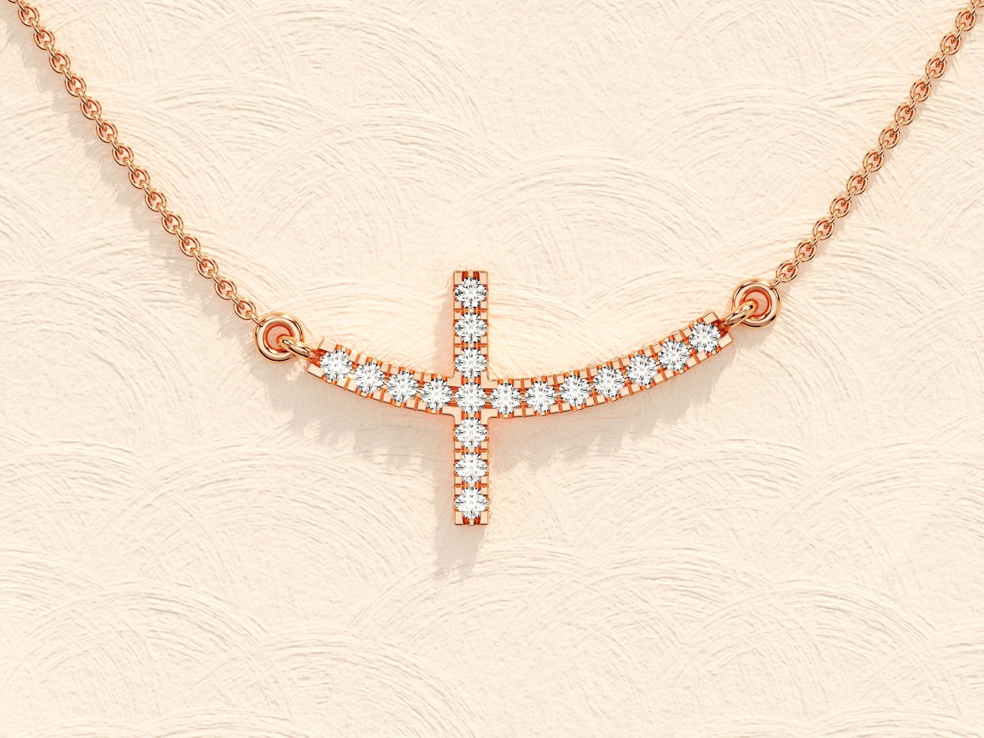 0.27 TCW Round Moissanite Diamond Sideways Cross Necklace - farrellouise