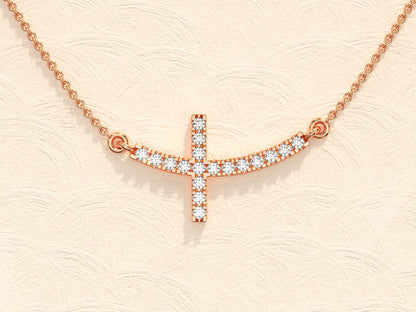 0.27 TCW Round Moissanite Diamond Sideways Cross Necklace - farrellouise