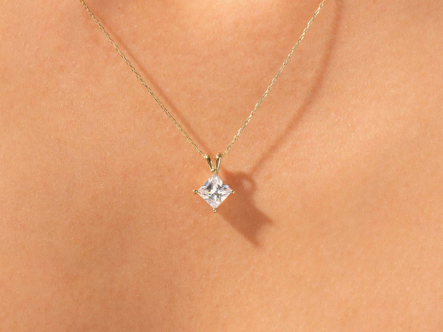 1.0 CT Princess Moissanite Diamond Solitaire Necklace - farrellouise
