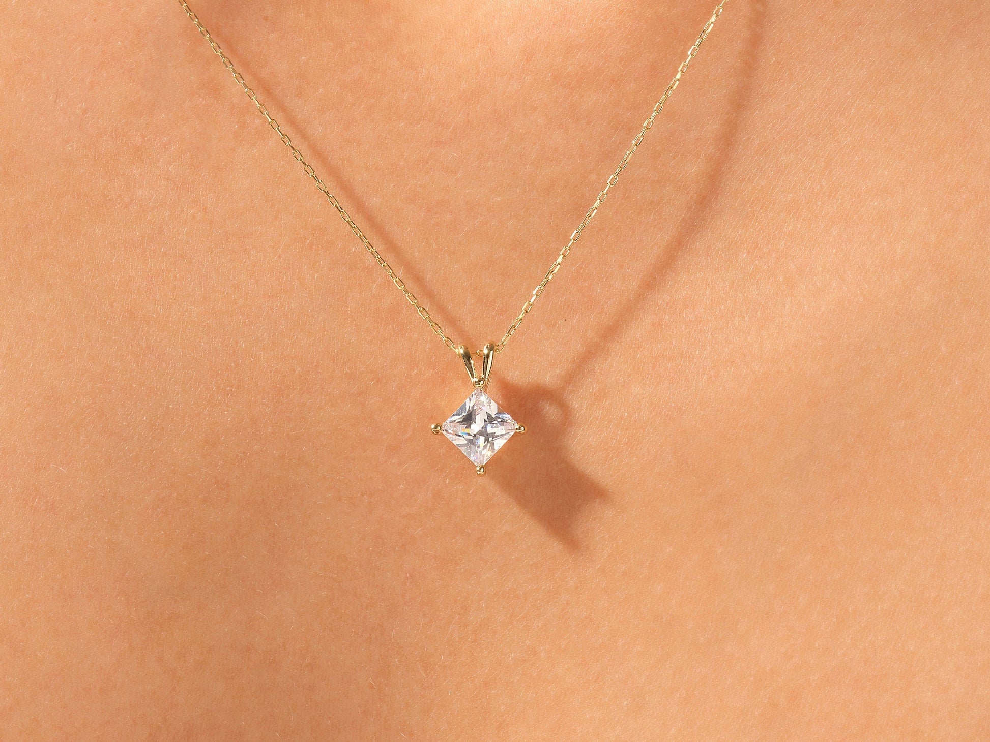 1.0 CT Princess Moissanite Diamond Solitaire Necklace - farrellouise