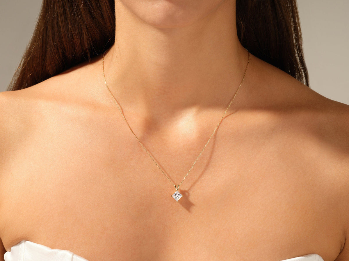 1.0 CT Princess Moissanite Diamond Solitaire Necklace - farrellouise