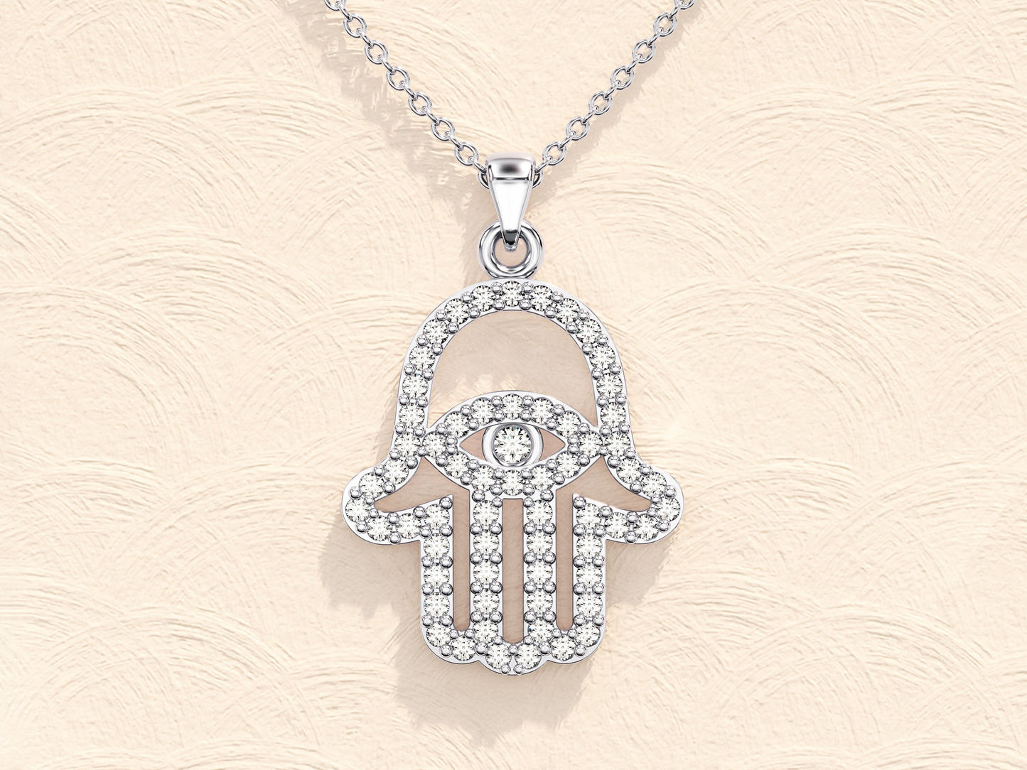 0.31 TCW Round Moissanite Diamond Hamsa Necklace - farrellouise