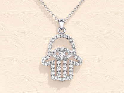 0.31 TCW Round Moissanite Diamond Hamsa Necklace - farrellouise