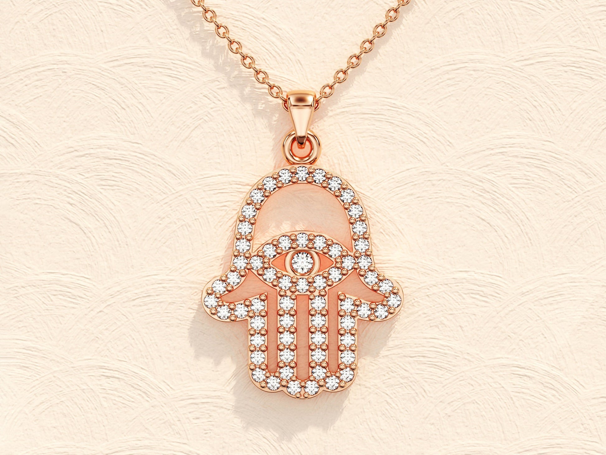 0.31 TCW Round Moissanite Diamond Hamsa Necklace - farrellouise