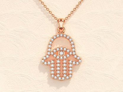 0.31 TCW Round Moissanite Diamond Hamsa Necklace - farrellouise