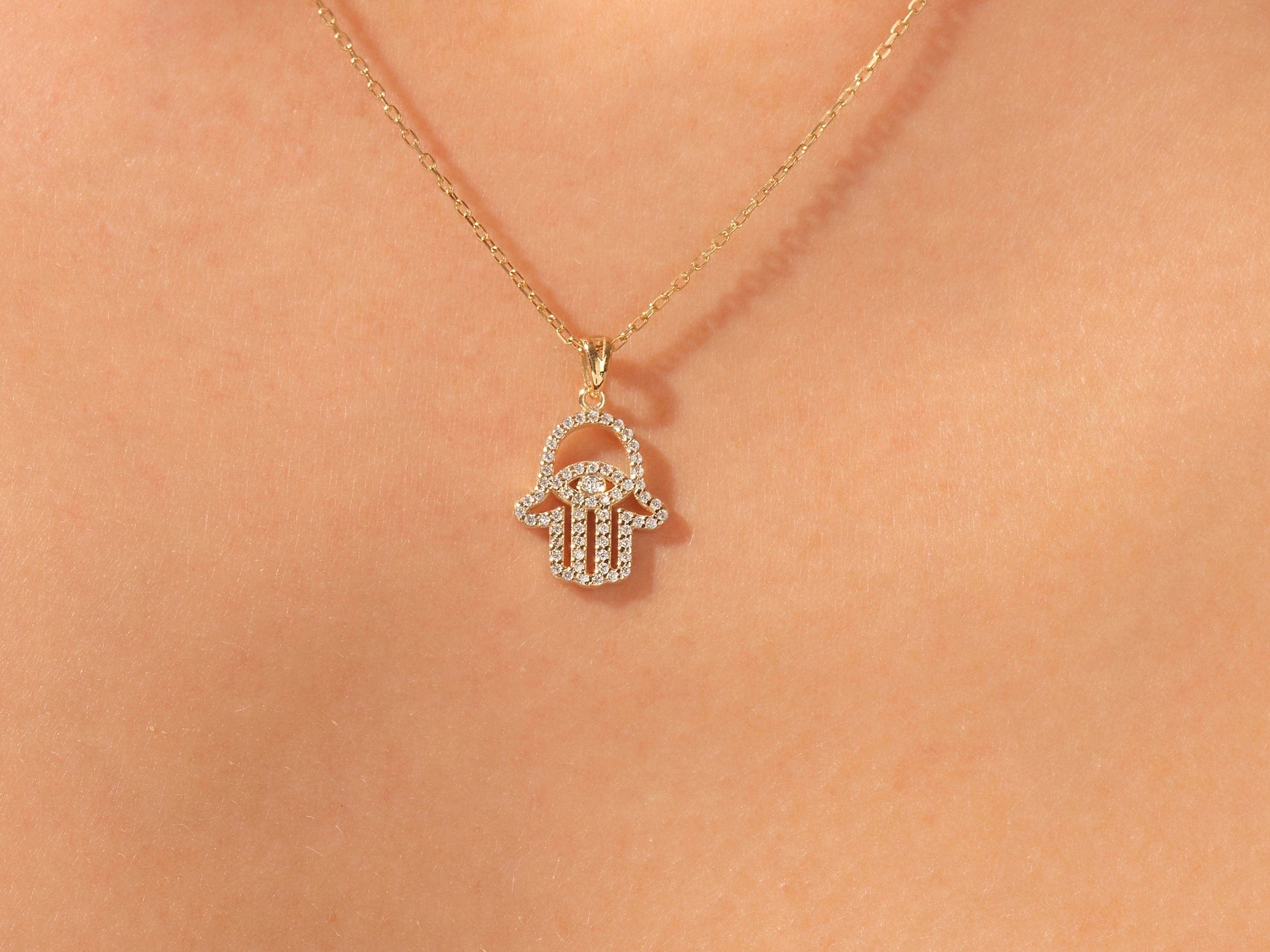 0.31 TCW Round Moissanite Diamond Hamsa Necklace - farrellouise