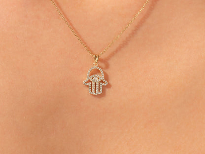 0.31 TCW Round Moissanite Diamond Hamsa Necklace - farrellouise