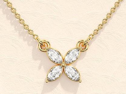 0.40 TCW Marquise Moissanite Diamond Clover Pendent Necklace - farrellouise