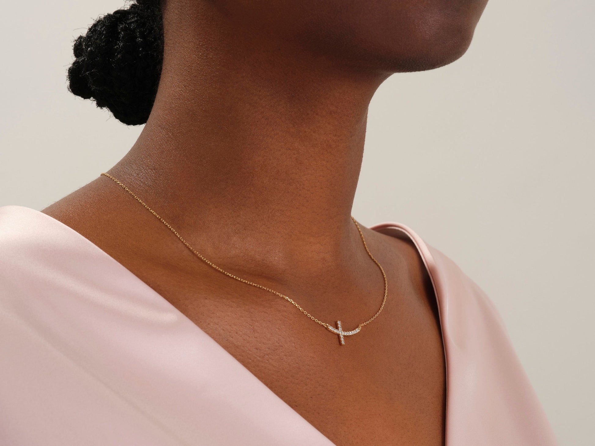 0.27 TCW Round Moissanite Diamond Sideways Cross Necklace - farrellouise