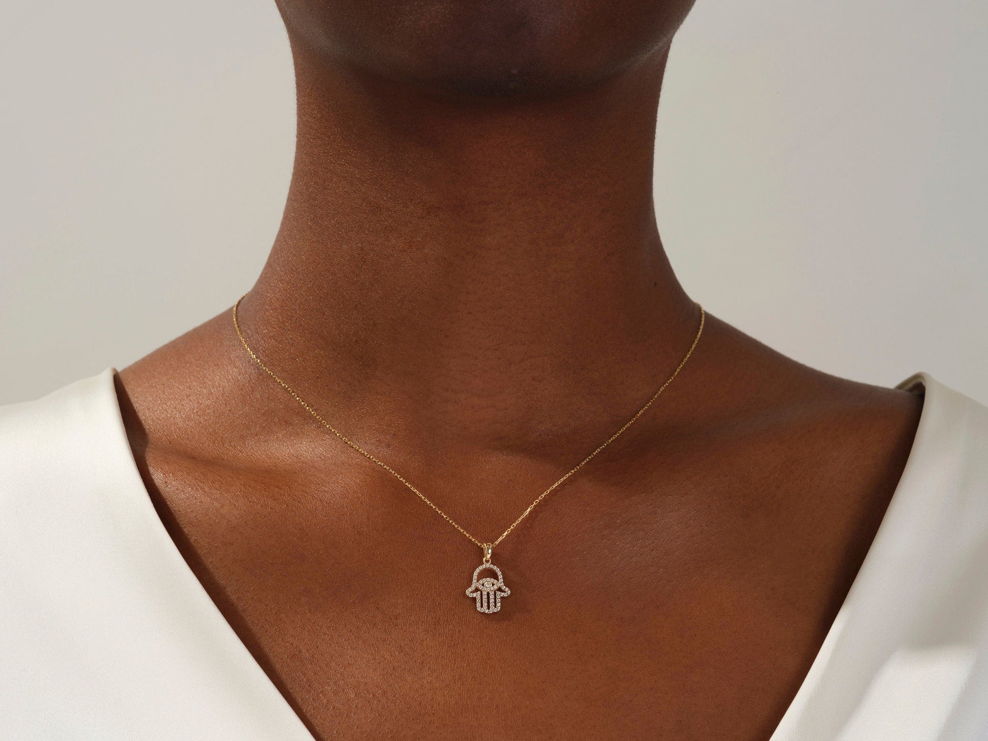 0.31 TCW Round Moissanite Diamond Hamsa Necklace - farrellouise