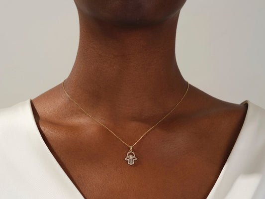 0.31 TCW Round Moissanite Diamond Hamsa Necklace - farrellouise