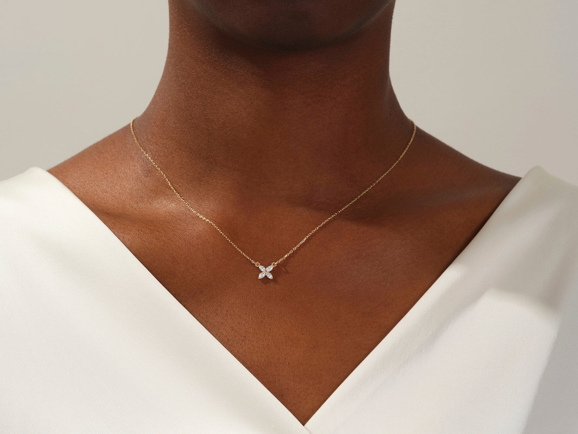 0.40 TCW Marquise Moissanite Diamond Clover Pendent Necklace - farrellouise