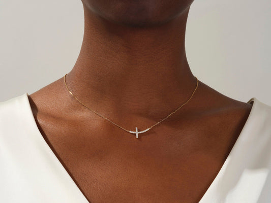 0.27 TCW Round Moissanite Diamond Sideways Cross Necklace - farrellouise