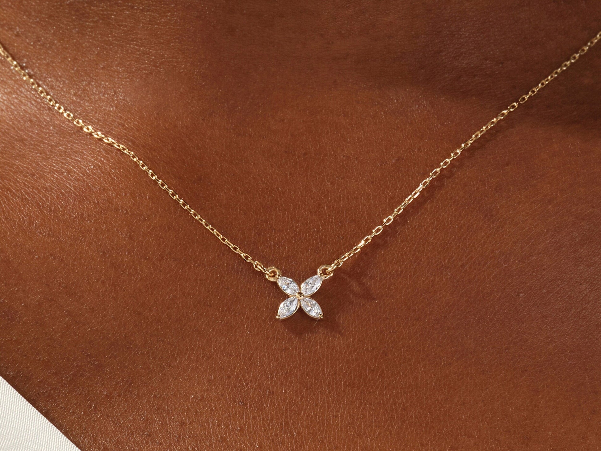 0.40 TCW Marquise Moissanite Diamond Clover Pendent Necklace - farrellouise