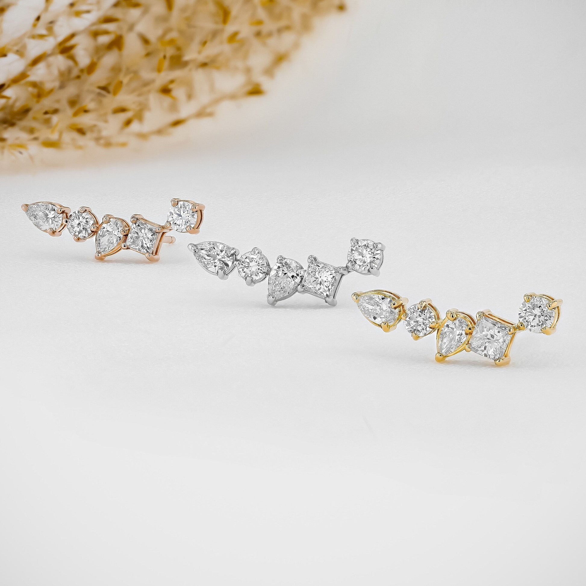 1.28 TCW Round, Princess & Pear Moissanite Diamond Ear Crawler Earrings - farrellouise
