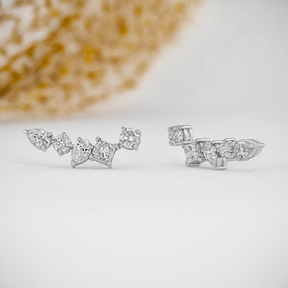 1.28 TCW Round, Princess & Pear Moissanite Diamond Ear Crawler Earrings - farrellouise