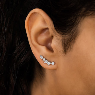 1.28 TCW Round, Princess & Pear Moissanite Diamond Ear Crawler Earrings - farrellouise