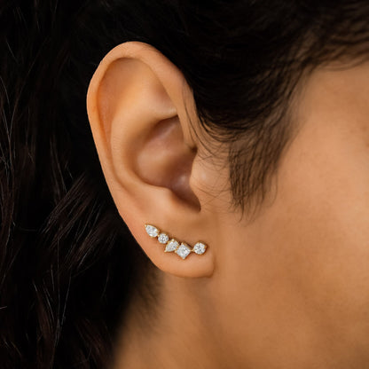 1.28 TCW Round, Princess & Pear Moissanite Diamond Ear Crawler Earrings - farrellouise