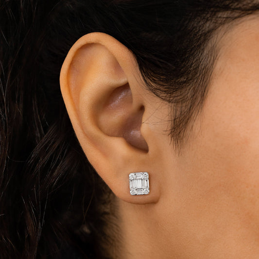 0.99 TCW Baguette & Round Moissanite Diamond Stud Earrings - farrellouise